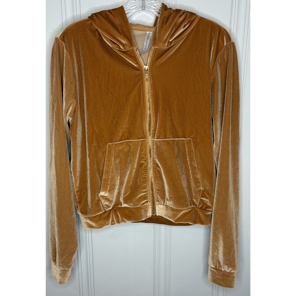 Fabletics Donna Velour full-zip hoodie gold Sz S stretch soft athleisure Y2K